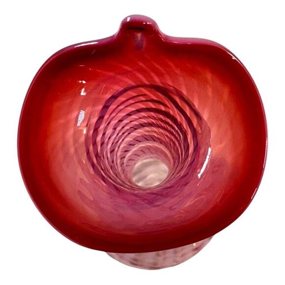 Fenton Cranberry White Pink Red Spiral Jack in The Pulpit Glass Vase Ruffle Rim - Picture 4 of 6